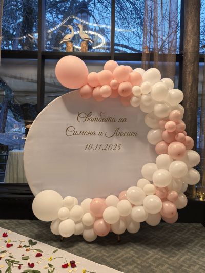 Украса с арка с балони за сватба, абитурентски бал, юбилей, рожден ден или кръщение