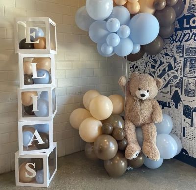 Украса за посрещане на бебе с мече в синьо